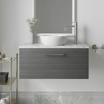 Nuie Arno Wall Hung 1-Drawer Vanity Unit with Sparkling White Worktop 800mm Wide - Anthracite Woodgrain