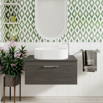 Arno Woodgrain 800mm 1-Drawer Wall Hung Vanity Unit with Countertop