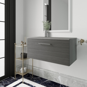 Nuie Arno Wall Hung 1-Drawer Vanity Unit with Worktop 800mm Wide - Anthracite Woodgrain