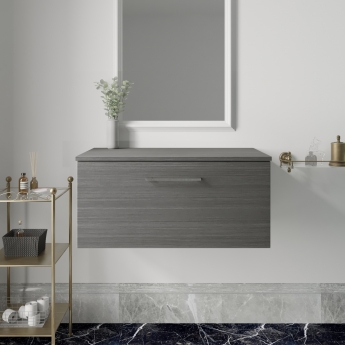 Nuie Arno Wall Hung 1-Drawer Vanity Unit with Worktop 800mm Wide - Anthracite Woodgrain