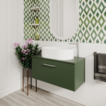 Nuie Arno Wall Hung 1-Drawer Vanity Unit with Worktop 800mm Wide - Satin Green