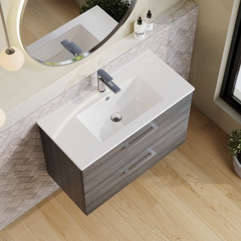 Nuie Arno Wall Hung 2-Drawer Vanity Unit with Basin-2 800mm Wide - Anthracite Woodgrain