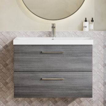 Nuie Arno Wall Hung 2-Drawer Vanity Unit with Basin-1 800mm Wide - Anthracite Woodgrain