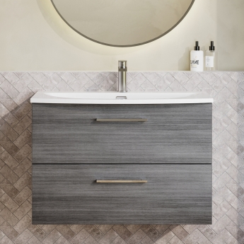 Nuie Arno Wall Hung 2-Drawer Vanity Unit with Basin-4 800mm Wide - Anthracite Woodgrain