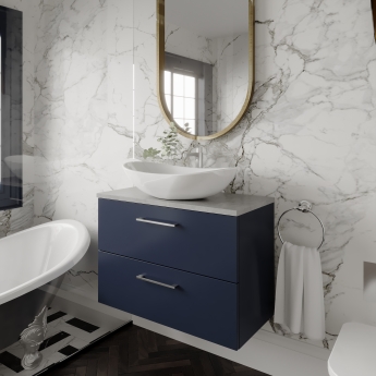 Nuie Arno Wall Hung 2-Drawer Vanity Unit with Bellato Grey Worktop 800mm Wide - Satin Green