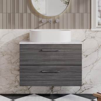 Arno Woodgrain 800mm 2-Drawer Wall Hung Vanity Unit with Countertop | Product Image