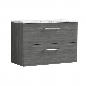 Nuie Arno Wall Hung 2-Drawer Vanity Unit with Carrera Marble Worktop 800mm Wide - Anthracite Woodgrain | Product Image