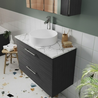 Nuie Arno Wall Hung 2-Drawer Vanity Unit with Carrera Marble Worktop 800mm Wide - Anthracite Woodgrain | Product Image