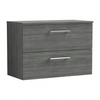 Arno Woodgrain 800mm 2-Drawer Wall Hung Vanity Unit with Countertop