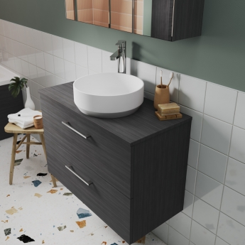 Arno Woodgrain 800mm 2-Drawer Wall Hung Vanity Unit with Countertop