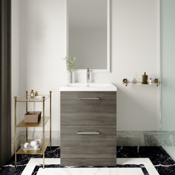 Arno Woodgrain 600mm 2-Drawer Floor Standing Vanity Unit