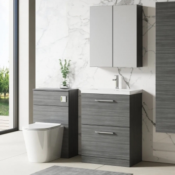 Nuie Arno Floor Standing 2-Drawer Vanity Unit with Basin-1 600mm Wide - Anthracite Woodgrain