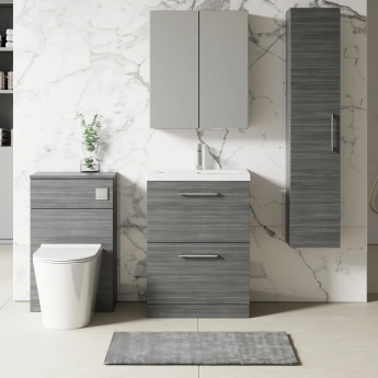 Nuie Arno Floor Standing 2-Drawer Vanity Unit with Basin-1 600mm Wide - Anthracite Woodgrain