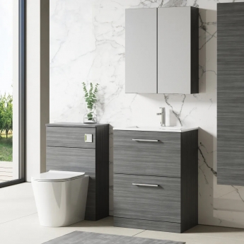 Nuie Arno Floor Standing 2-Drawer Vanity Unit with Basin-2 600mm Wide - Anthracite Woodgrain