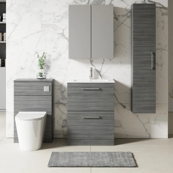 Nuie Arno Floor Standing 2-Drawer Vanity Unit with Basin-2 600mm Wide - Anthracite Woodgrain