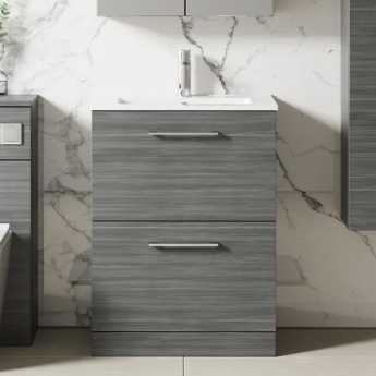 Nuie Arno Floor Standing 2-Drawer Vanity Unit with Basin-2 600mm Wide - Anthracite Woodgrain