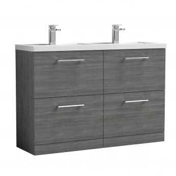 Nuie Arno Floor Standing 4-Drawer Vanity Unit with Double Polymarble Basin 1200mm Wide - Anthracite Woodgrain | Product Image