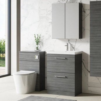 Nuie Arno Floor Standing 2-Drawer Vanity Unit with Basin-3 600mm Wide - Anthracite Woodgrain