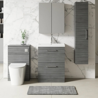Nuie Arno Floor Standing 2-Drawer Vanity Unit with Basin-3 600mm Wide - Anthracite Woodgrain