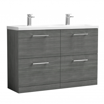 Nuie Arno Floor Standing 4-Drawer Vanity Unit with Double Ceramic Basin 1200mm Wide - Anthracite Woodgrain | Product Image