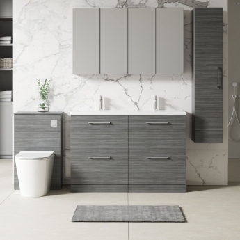 Nuie Arno Floor Standing 4-Drawer Vanity Unit with Double Ceramic Basin 1200mm Wide - Anthracite Woodgrain | Product Image