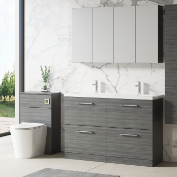 Nuie Arno Floor Standing 4-Drawer Vanity Unit with Double Ceramic Basin 1200mm Wide - Anthracite Woodgrain | Product Image