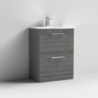 Nuie Arno Floor Standing 2-Drawer Vanity Unit with Basin-4 600mm Wide - Anthracite Woodgrain