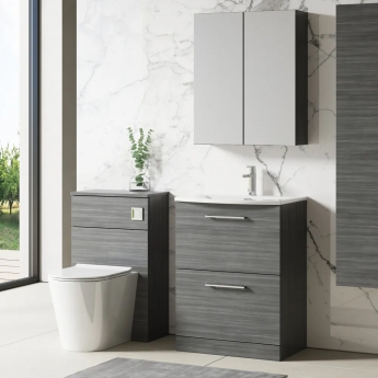 Nuie Arno Floor Standing 2-Drawer Vanity Unit with Basin-4 600mm Wide - Anthracite Woodgrain