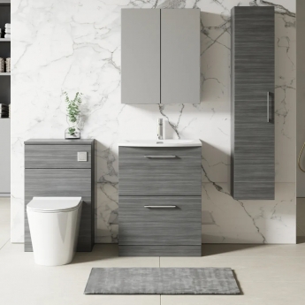Nuie Arno Floor Standing 2-Drawer Vanity Unit with Basin-4 600mm Wide - Anthracite Woodgrain