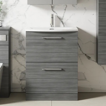 Nuie Arno Floor Standing 2-Drawer Vanity Unit with Basin-4 600mm Wide - Anthracite Woodgrain