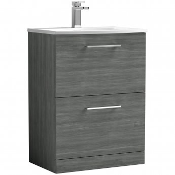 Nuie Arno Floor Standing 2-Drawer Vanity Unit with Basin-4 600mm Wide - Anthracite Woodgrain