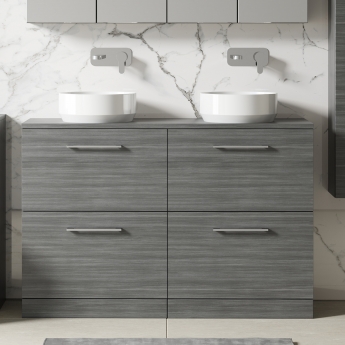 Arno Woodgrain Twin 1200mm 4-Drawer Floor Standing Vanity Unit with Countertop