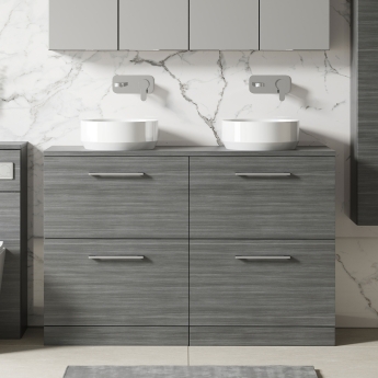 Arno Woodgrain Twin 1200mm 4-Drawer Floor Standing Vanity Unit with Countertop | Product Image