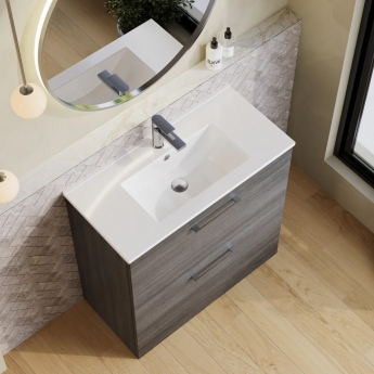 Nuie Arno Floor Standing 2-Drawer Vanity Unit with Basin-1 800mm Wide - Anthracite Woodgrain