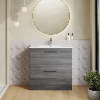 Nuie Arno Floor Standing 2-Drawer Vanity Unit with Basin-1 800mm Wide - Anthracite Woodgrain