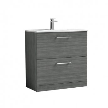 Nuie Arno Floor Standing 2-Drawer Vanity Unit with Basin-2 800mm Wide - Anthracite Woodgrain