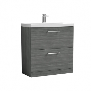 Nuie Arno Floor Standing 2-Drawer Vanity Unit with Basin-3 800mm Wide - Anthracite Woodgrain