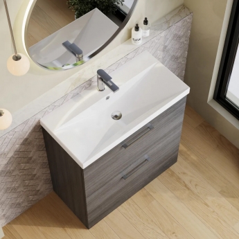 Nuie Arno Floor Standing 2-Drawer Vanity Unit with Basin-3 800mm Wide - Anthracite Woodgrain