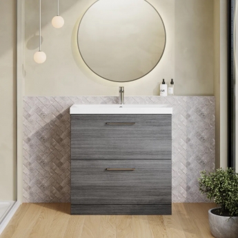 Nuie Arno Floor Standing 2-Drawer Vanity Unit with Basin-3 800mm Wide - Anthracite Woodgrain