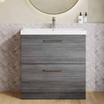 Nuie Arno Floor Standing 2-Drawer Vanity Unit with Basin-3 800mm Wide - Anthracite Woodgrain