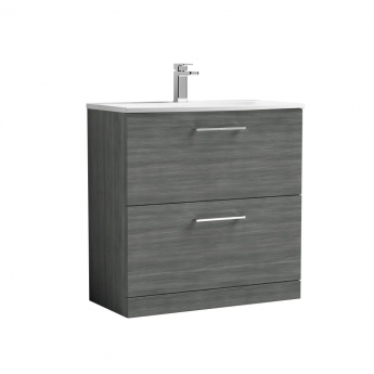 Nuie Arno Floor Standing 2-Drawer Vanity Unit with Basin-4 800mm Wide - Anthracite Woodgrain