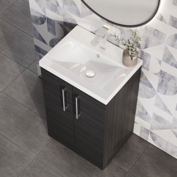 Nuie Arno Floor Standing 2-Door Vanity Unit with Basin-1 500mm Wide - Black Woodgrain | Product Image