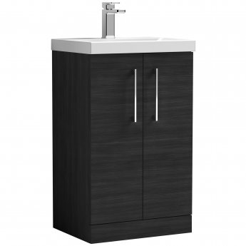 Nuie Arno Floor Standing 2-Door Vanity Unit with Basin-1 500mm Wide - Black Woodgrain