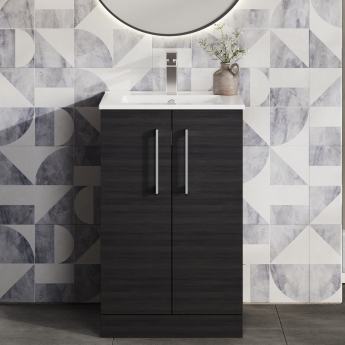Nuie Arno Floor Standing 2-Door Vanity Unit with Basin-2 500mm Wide - Black Woodgrain