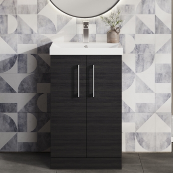 Nuie Arno Floor Standing 2-Door Vanity Unit with Basin-3 500mm Wide - Black Woodgrain