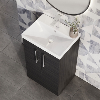 Nuie Arno Floor Standing 2-Door Vanity Unit with Basin-3 500mm Wide - Black Woodgrain | Product Image