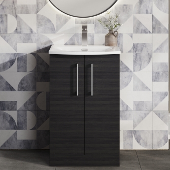 Nuie Arno Floor Standing 2-Door Vanity Unit with Basin-4 500mm Wide - Black Woodgrain