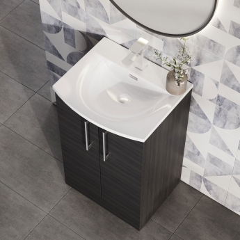 Nuie Arno Floor Standing 2-Door Vanity Unit with Basin-4 500mm Wide - Black Woodgrain | Product Image