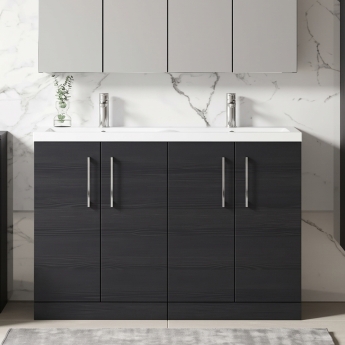 Arno Twin Woodgrain 1200mm 4-Door Floor Standing Vanity Unit | Product Image