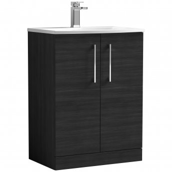 Nuie Arno Floor Standing 2-Door Vanity Unit with Basin-4 600mm Wide - Black Woodgrain